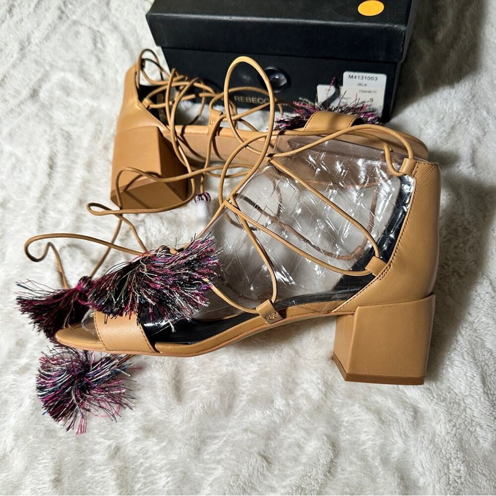 Rebecca Minkoff Tan Sandals Size 9 Neutral Resort Strappy Tassel Laced Coastal - Picture 9 of 9
